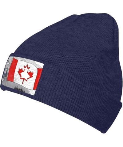 Black Warm Knit Hat Canadian Flag Prints Soft Good Elasticity Suitable for Daily and Outdoor Sports Navy Blue $12.50 Skullies...