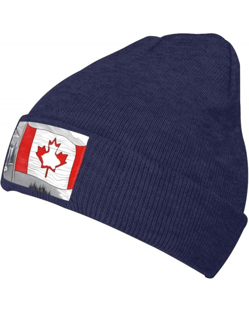 Black Warm Knit Hat Canadian Flag Prints Soft Good Elasticity Suitable for Daily and Outdoor Sports Navy Blue $12.50 Skullies...