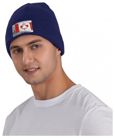 Black Warm Knit Hat Canadian Flag Prints Soft Good Elasticity Suitable for Daily and Outdoor Sports Navy Blue $12.50 Skullies...