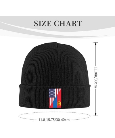 America Mongolia Friendship Flag Cozy Knitted Hat for Winter - Warm Comfort Black Black $10.62 Skullies & Beanies