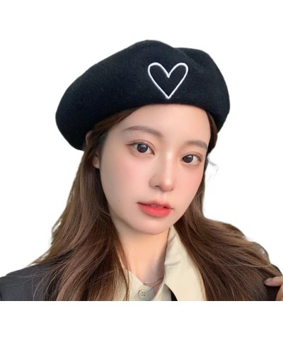 Fashion Love Embroidered Wool Beret hat Women Spring Autumn Winter Retro Casual Painter hat Party Cosplay Halloween Daily Bla...