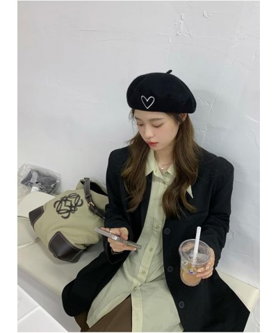 Fashion Love Embroidered Wool Beret hat Women Spring Autumn Winter Retro Casual Painter hat Party Cosplay Halloween Daily Bla...