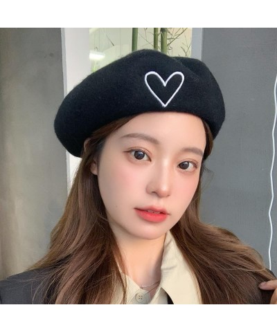 Fashion Love Embroidered Wool Beret hat Women Spring Autumn Winter Retro Casual Painter hat Party Cosplay Halloween Daily Bla...