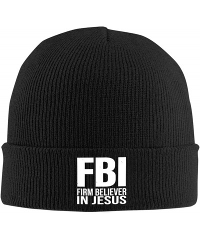 FBI Firm Believer in Jesus Winter Knit Cap Soft Ski Hat Unisex Black Beanie Hat for Men Women Winter Hat Black $11.08 Skullie...