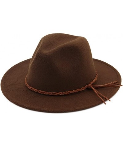 British Style Wool Felt Fedora Jazz Hats with Woven Band Men Women Flat Brim Panama Trilby Hat Coffee $11.14 Fedoras