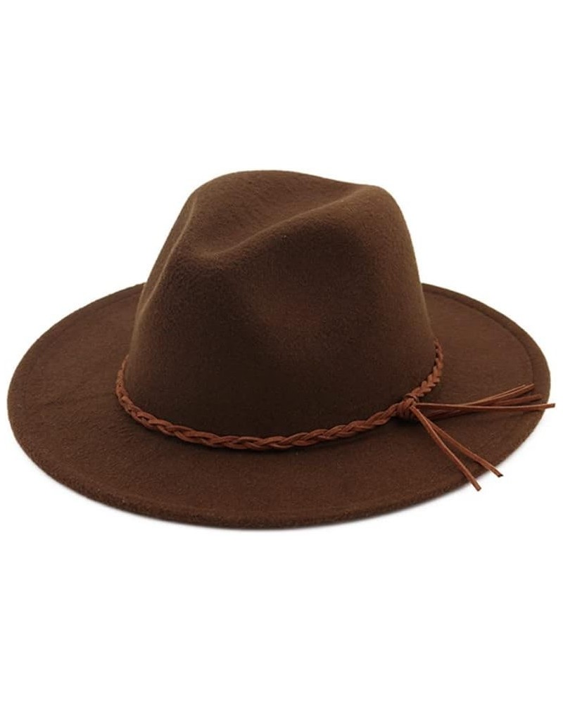 British Style Wool Felt Fedora Jazz Hats with Woven Band Men Women Flat Brim Panama Trilby Hat Coffee $11.14 Fedoras