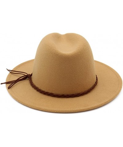 British Style Wool Felt Fedora Jazz Hats with Woven Band Men Women Flat Brim Panama Trilby Hat Coffee $11.14 Fedoras