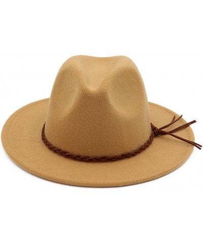 British Style Wool Felt Fedora Jazz Hats with Woven Band Men Women Flat Brim Panama Trilby Hat Coffee $11.14 Fedoras