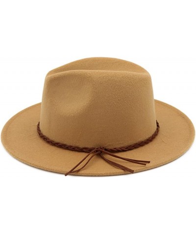 British Style Wool Felt Fedora Jazz Hats with Woven Band Men Women Flat Brim Panama Trilby Hat Coffee $11.14 Fedoras