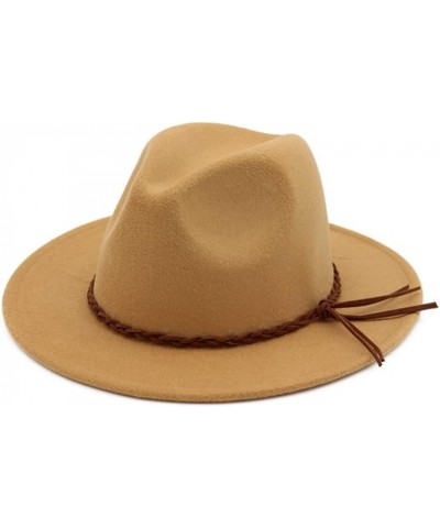 British Style Wool Felt Fedora Jazz Hats with Woven Band Men Women Flat Brim Panama Trilby Hat Coffee $11.14 Fedoras