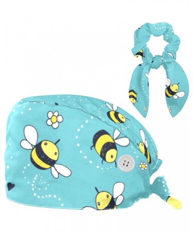 Scrub Cap Nurse Doctor Surgical Hat Bee Flowers Pattern Medical Hat with Buttons Bowknot Hair Bow Tie Color 7 $7.49 Skullies ...