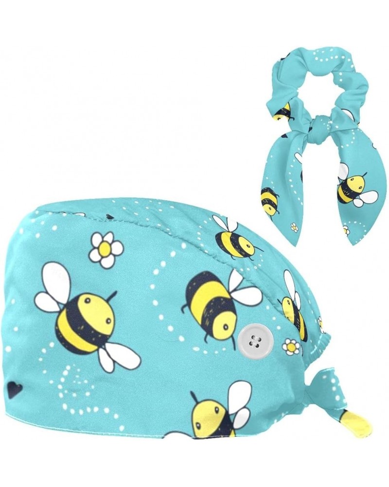 Scrub Cap Nurse Doctor Surgical Hat Bee Flowers Pattern Medical Hat with Buttons Bowknot Hair Bow Tie Color 7 $7.49 Skullies ...