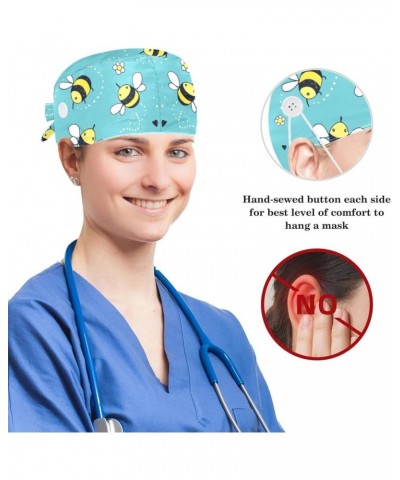 Scrub Cap Nurse Doctor Surgical Hat Bee Flowers Pattern Medical Hat with Buttons Bowknot Hair Bow Tie Color 7 $7.49 Skullies ...