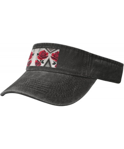 Red Rose Adult Sunscreen Visor Hats Womens Men Wide Brim Beach Sun Visor Hat Open Top Design Black $10.88 Visors