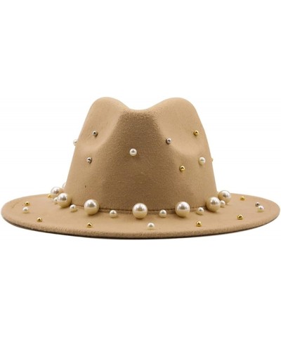 Outdoor Men Cowboy Hats Women Men Wool Fedora Hat with Big Pearl Gentleman Lady Wide Brim Church Cap 3 $19.78 Fedoras