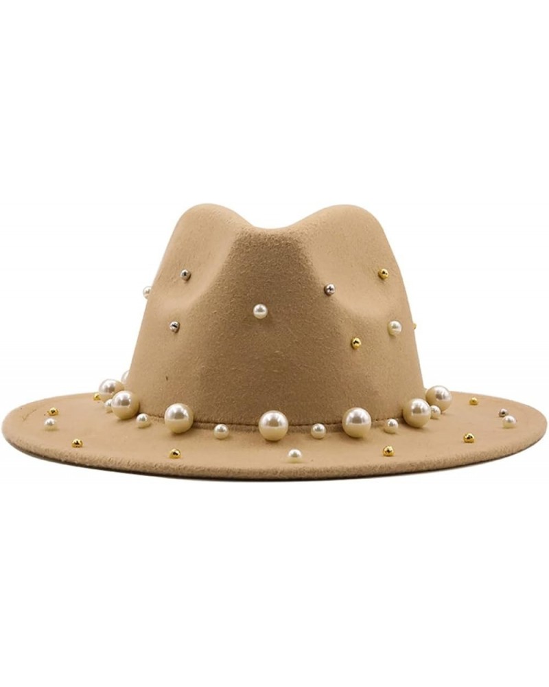 Outdoor Men Cowboy Hats Women Men Wool Fedora Hat with Big Pearl Gentleman Lady Wide Brim Church Cap 3 $19.78 Fedoras