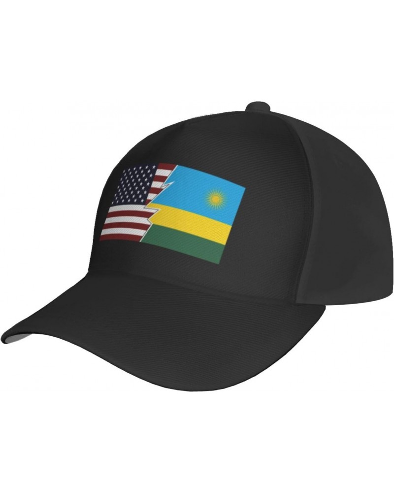 Adjustable Torn Style American and Rwanda Flags Baseball Cap for Men Women Baseball Hat Outdoor Casual Breathable Caps Trucke...