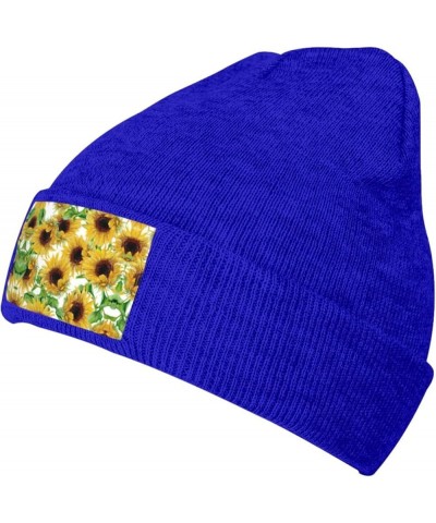 Yellow Sunflowers Print Unisex Lightweight Knit Hat Cap Multifunctional Beanie for Travel, Hiking,Skiing Blue $11.65 Skullies...