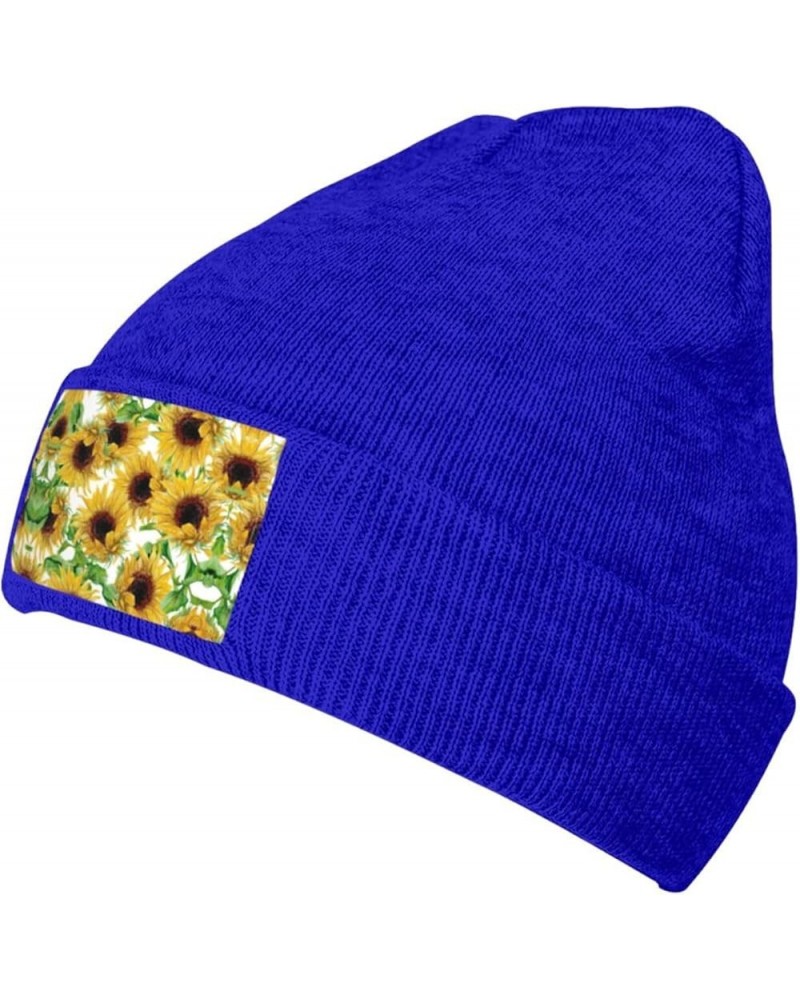 Yellow Sunflowers Print Unisex Lightweight Knit Hat Cap Multifunctional Beanie for Travel, Hiking,Skiing Blue $11.65 Skullies...