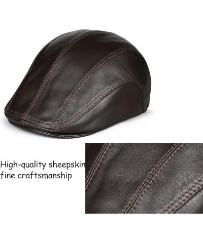 Thin Leather Berets, Autumn Winter Men's Genuine Leather Peaked Cap, Comfortable Classic Gatsby Hat Full Cap Closure (Brown) ...