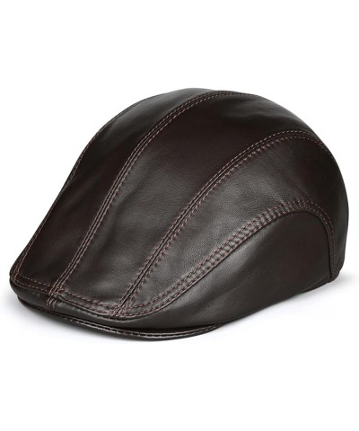 Thin Leather Berets, Autumn Winter Men's Genuine Leather Peaked Cap, Comfortable Classic Gatsby Hat Full Cap Closure (Brown) ...