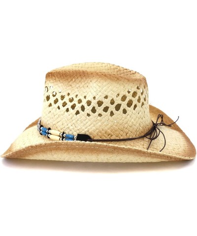 Straw Cowboy Hat Men Summer Hollow Wide Brim Women Cowgirl Hat Sombrero Beach Sun Hat Versatile Costume Accessory Khaki $22.5...