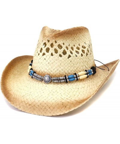 Straw Cowboy Hat Men Summer Hollow Wide Brim Women Cowgirl Hat Sombrero Beach Sun Hat Versatile Costume Accessory Khaki $22.5...