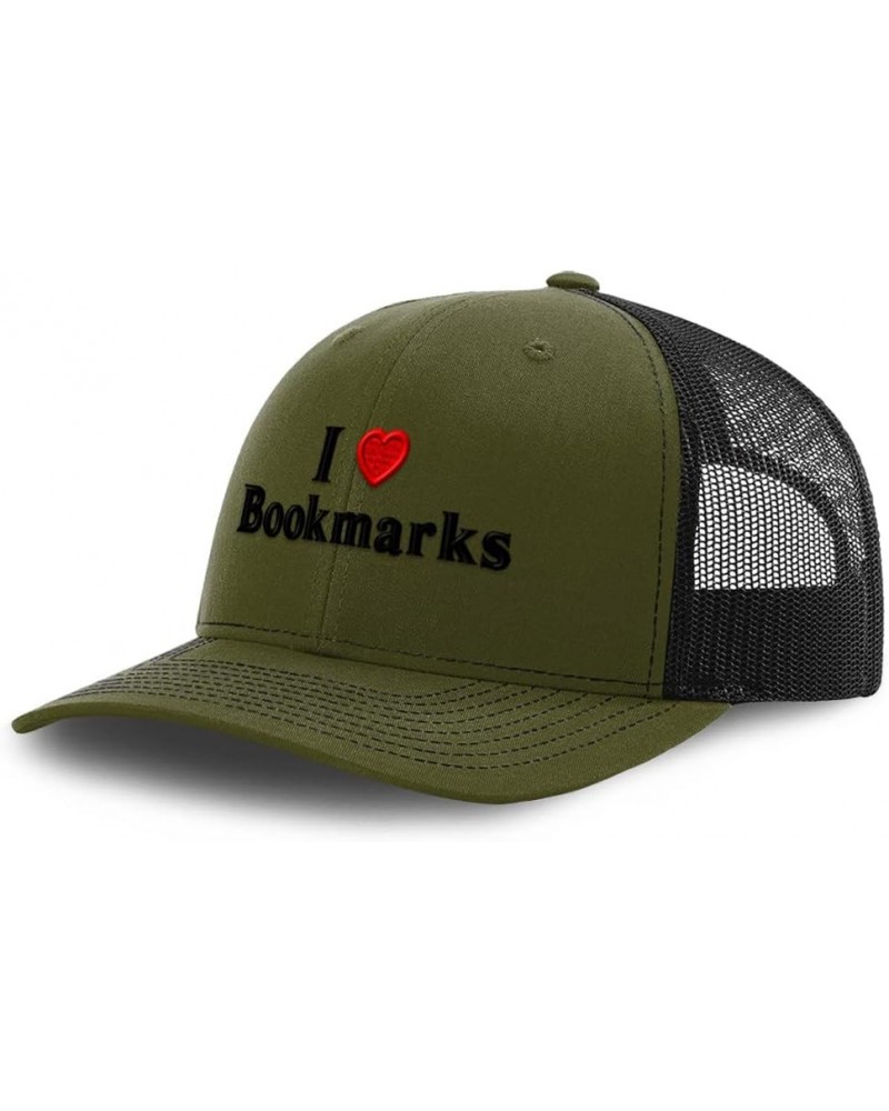 Custom Richardson Trucker Hat I (Love) Bookmarks Red Heart Hobbies Lovers Loden Black Design Only $17.84 Baseball Caps