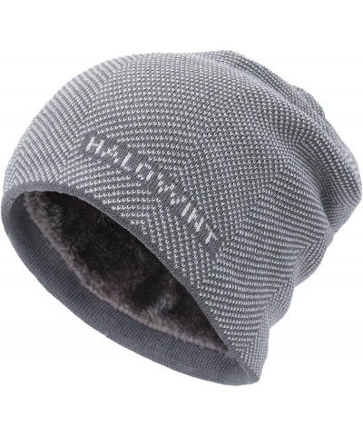 Unisex Fuzzy Fleece Lined Hats Rib Knitted Solid Color Skull Cap Soft Slouchy Cuffed Beanie Winter Warm Hat Grey $9.90 Skulli...