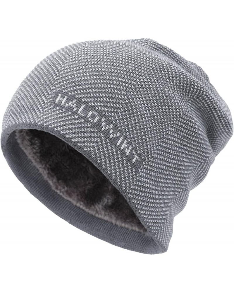 Unisex Fuzzy Fleece Lined Hats Rib Knitted Solid Color Skull Cap Soft Slouchy Cuffed Beanie Winter Warm Hat Grey $9.90 Skulli...