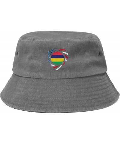 We Heart America and Mauritius Love Forever Bucket Hat for Men Women Outdoor Washed Cotton Sun Hats Travel Beach Hat Gray $10...