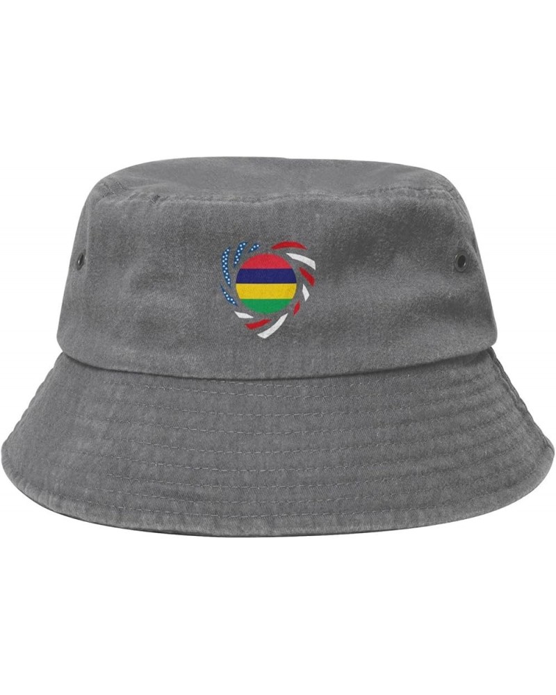 We Heart America and Mauritius Love Forever Bucket Hat for Men Women Outdoor Washed Cotton Sun Hats Travel Beach Hat Gray $10...