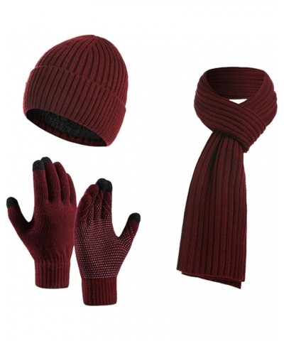 Gloves Scarf Set for Boys Women&Men Autumn And Winter Warm Wool Hat Scarf Gloves Slouchy Three Pieces Winter Wine $13.53 Scarves