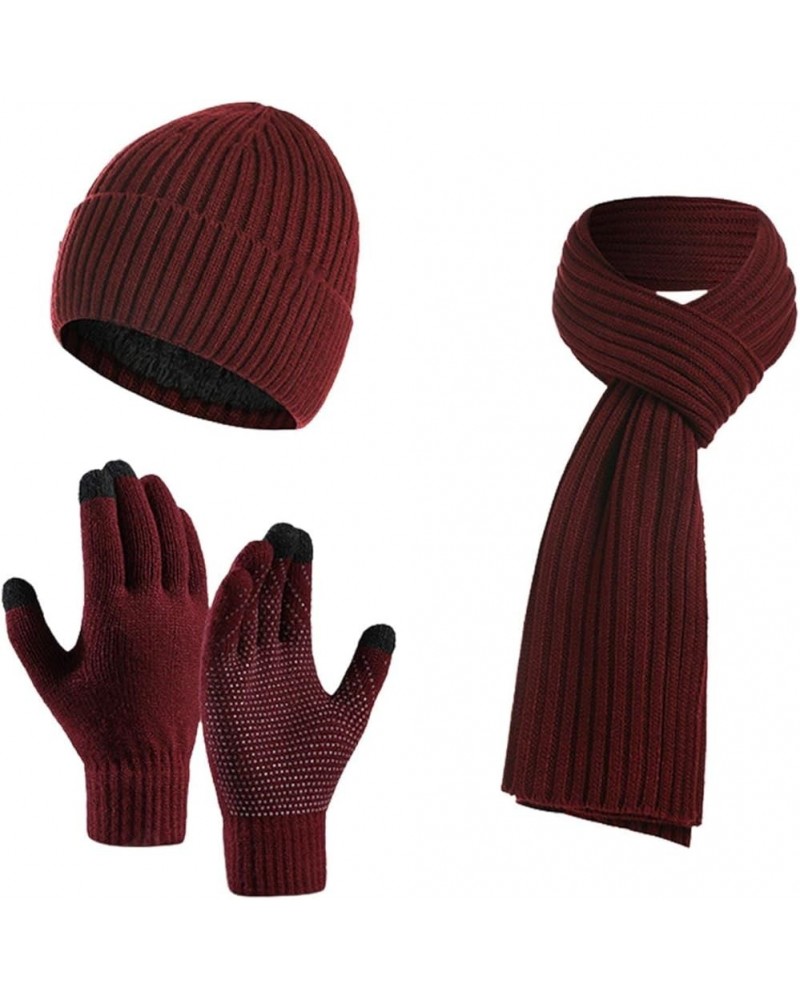 Gloves Scarf Set for Boys Women&Men Autumn And Winter Warm Wool Hat Scarf Gloves Slouchy Three Pieces Winter Wine $13.53 Scarves