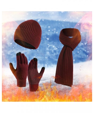 Gloves Scarf Set for Boys Women&Men Autumn And Winter Warm Wool Hat Scarf Gloves Slouchy Three Pieces Winter Wine $13.53 Scarves