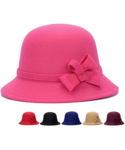 Women Short Edge Wool Felt Bucket Hat Timelessly Warm Fedora Hats Elegant Dress Hat for Wedding Church 2 $9.84 Fedoras