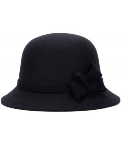 Women Short Edge Wool Felt Bucket Hat Timelessly Warm Fedora Hats Elegant Dress Hat for Wedding Church 2 $9.84 Fedoras