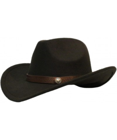 Western Cowgirl Hat for Men and Child Cowboy Hat Retro Coffee Leather Alloy Bead Band Wool Wide Brim Cap 3 Sizes $26.31 Cowbo...