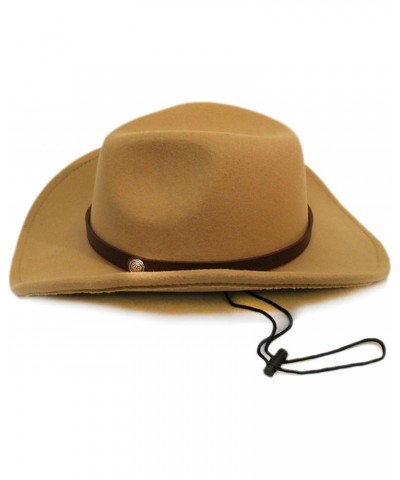 Western Cowgirl Hat for Men and Child Cowboy Hat Retro Coffee Leather Alloy Bead Band Wool Wide Brim Cap 3 Sizes $26.31 Cowbo...