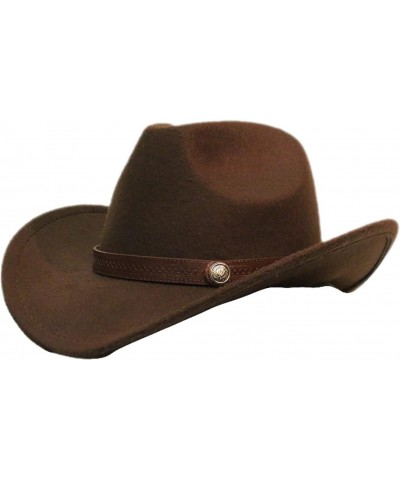 Western Cowgirl Hat for Men and Child Cowboy Hat Retro Coffee Leather Alloy Bead Band Wool Wide Brim Cap 3 Sizes $26.31 Cowbo...