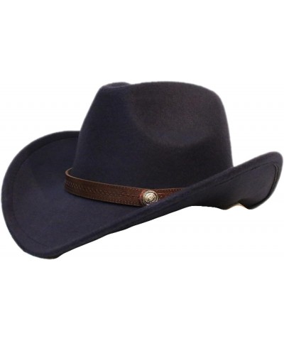 Western Cowgirl Hat for Men and Child Cowboy Hat Retro Coffee Leather Alloy Bead Band Wool Wide Brim Cap 3 Sizes $26.31 Cowbo...