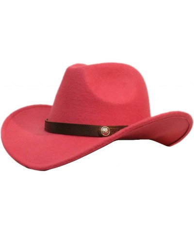 Western Cowgirl Hat for Men and Child Cowboy Hat Retro Coffee Leather Alloy Bead Band Wool Wide Brim Cap 3 Sizes $26.31 Cowbo...