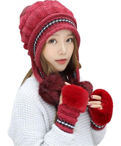 Women's Hat with Ear Warm Thick Sun Protection Knitted Plush Woolen Hat Baseball Caps Women Bike Hat for Women and Men Red $9...