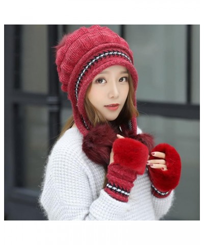 Women's Hat with Ear Warm Thick Sun Protection Knitted Plush Woolen Hat Baseball Caps Women Bike Hat for Women and Men Red $9...