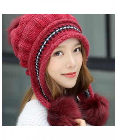 Women's Hat with Ear Warm Thick Sun Protection Knitted Plush Woolen Hat Baseball Caps Women Bike Hat for Women and Men Red $9...