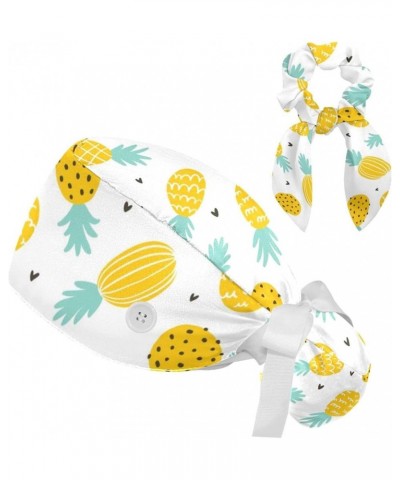 Scrub Hat Pineapple Print Pattern Adjustable Working Cap with Button Bow Hair Scrunchies for Women Color 4 $9.87 Skullies & B...