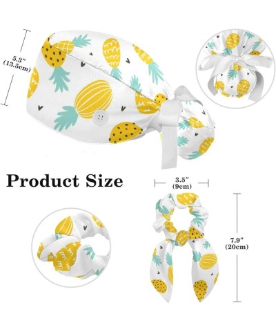 Scrub Hat Pineapple Print Pattern Adjustable Working Cap with Button Bow Hair Scrunchies for Women Color 4 $9.87 Skullies & B...