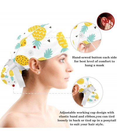 Scrub Hat Pineapple Print Pattern Adjustable Working Cap with Button Bow Hair Scrunchies for Women Color 4 $9.87 Skullies & B...