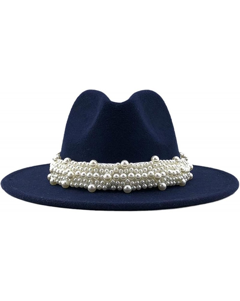 Wool Fedora Hats Casual Leather Pearl Ribbon Felt Hat Formal Party Cap Outdoor Men Cowboy Hats 58-61CM Navy $9.93 Fedoras