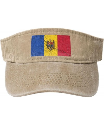 Flag of Moldova Texture Effect Sun Visor Hats for Women Men Adjustable Sports Sun Hats Cotton Golf Cap Natural $12.87 Visors